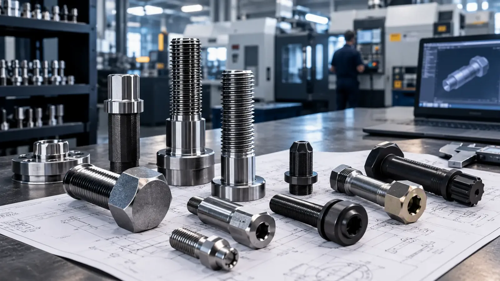 Parafusos especiais fabricados sob medida em ambiente de fabricação industrial